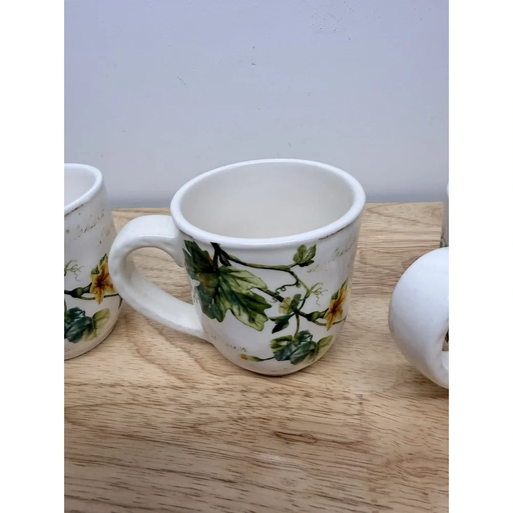 Lot (5) PIER 1 Mugs Cups Pumpkin Patch Watercolor Pumpkin Fall Excellent #68